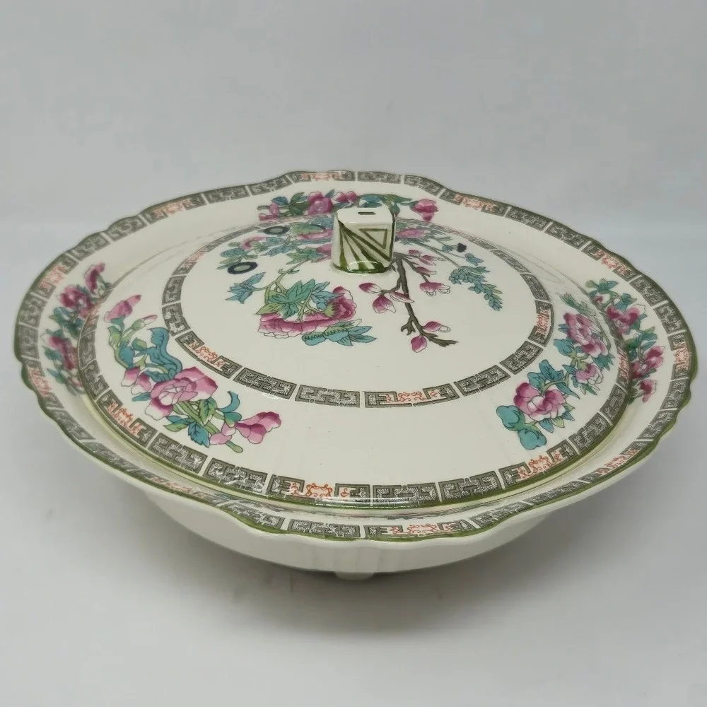 Vintage Myott Staffordshire Indian Tree Round Covered Vegetable Dish Tureen 10